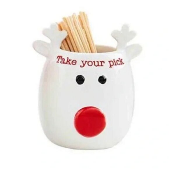 Mud Pie Other - Mud Pie Take Your Pick Reindeer Toothpick Holder Rudolph Holiday Red NWOT